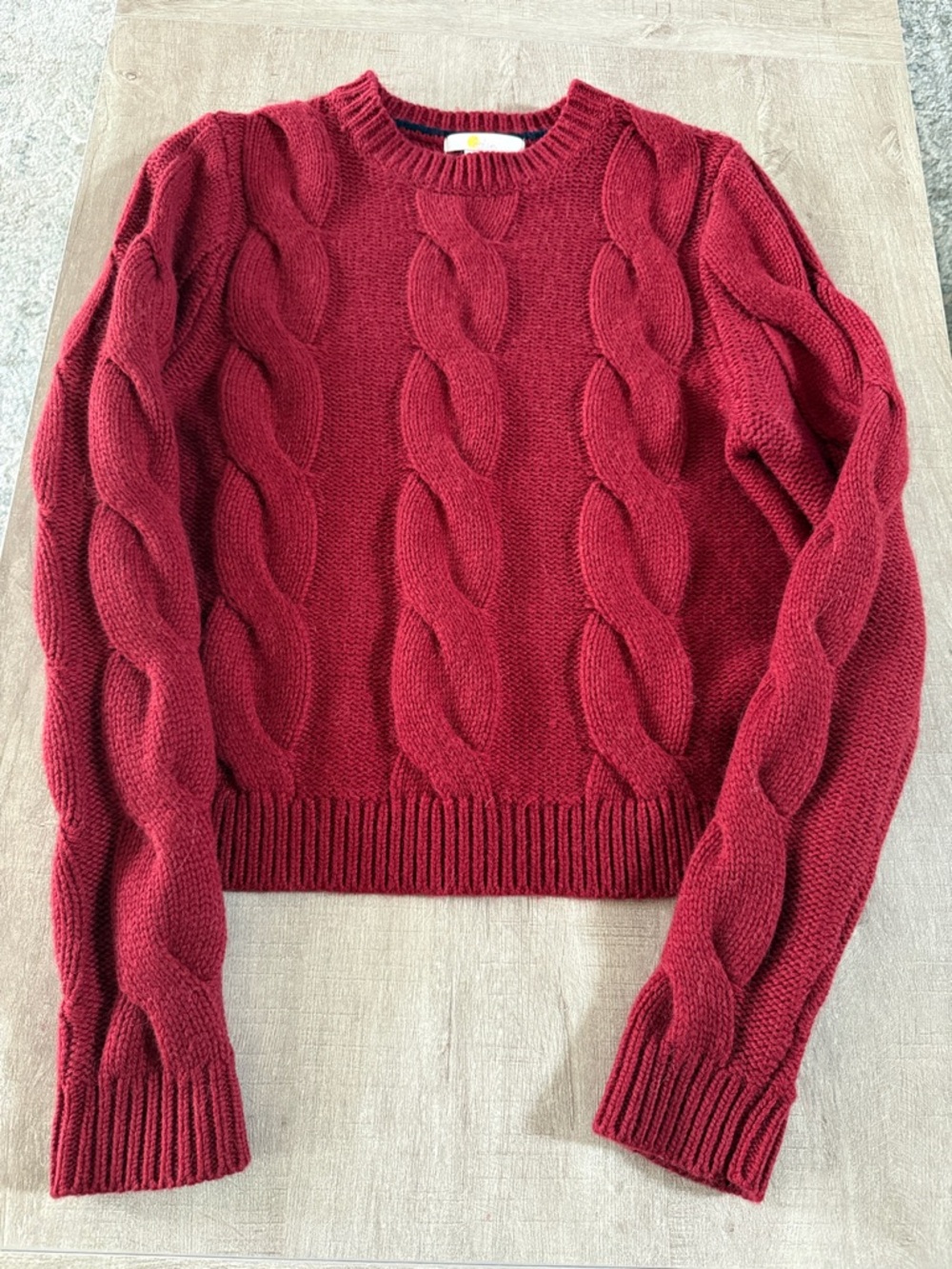 Biden Chunky Cable Cropped Wool/Alpaca Blend Sweater Sz 8 Wine Burgundy